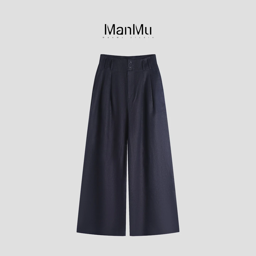 满目ManMu 【张琪专属】老钱风亚麻时尚简约显瘦百搭休闲裤350116