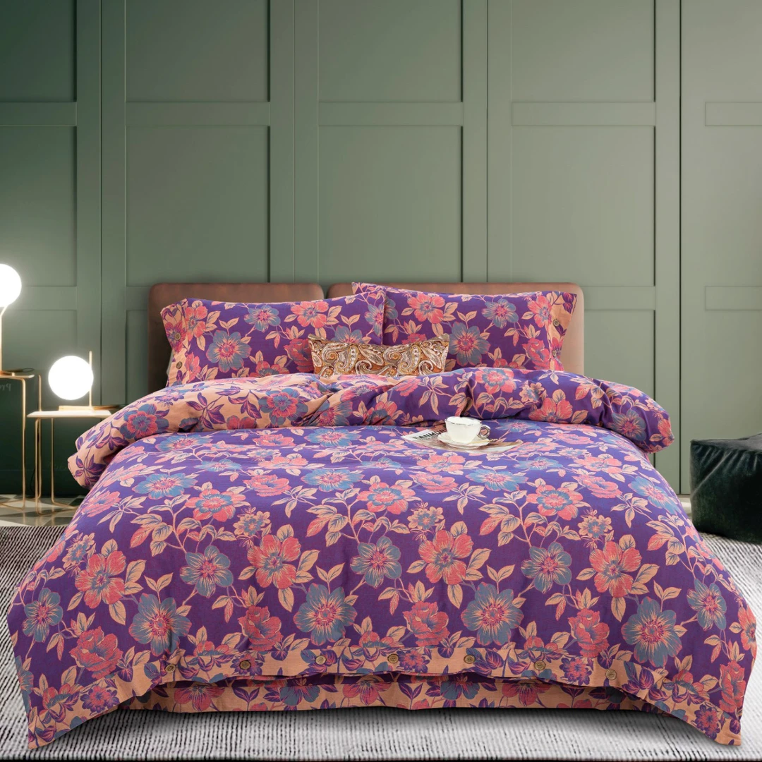 【花开时节】纯棉A类母婴级色织双层纱四件套高品质床上用品床单