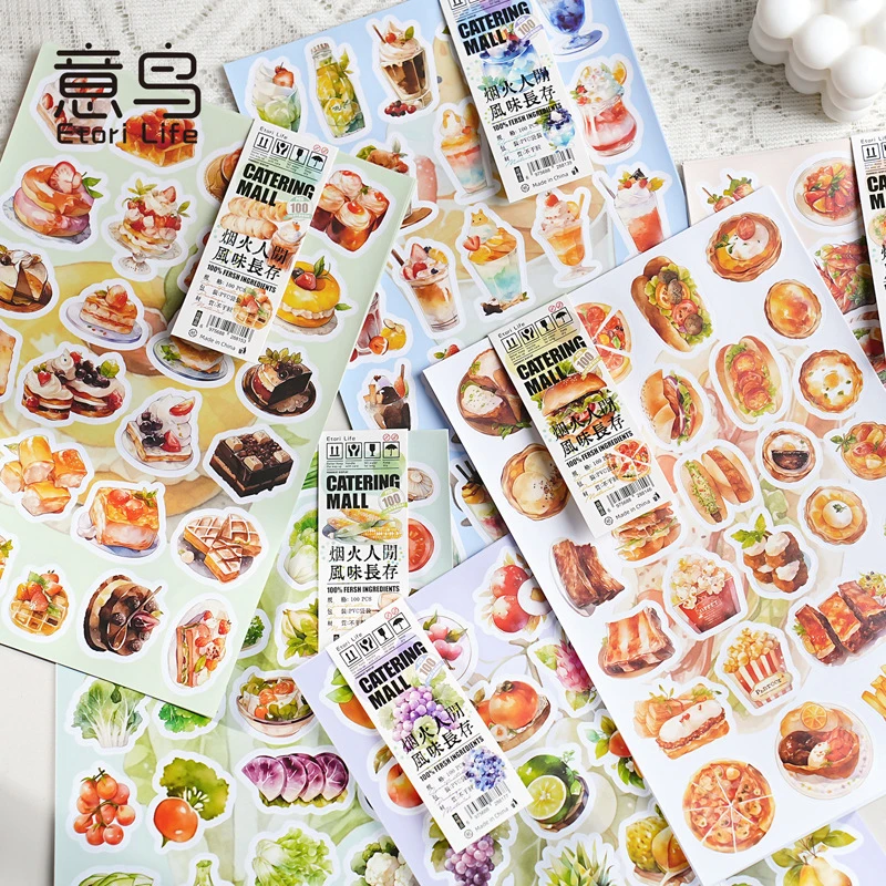 意鸟etori大贴纸包 烟火人间系列 美食贴手账笔记本装饰diy100枚