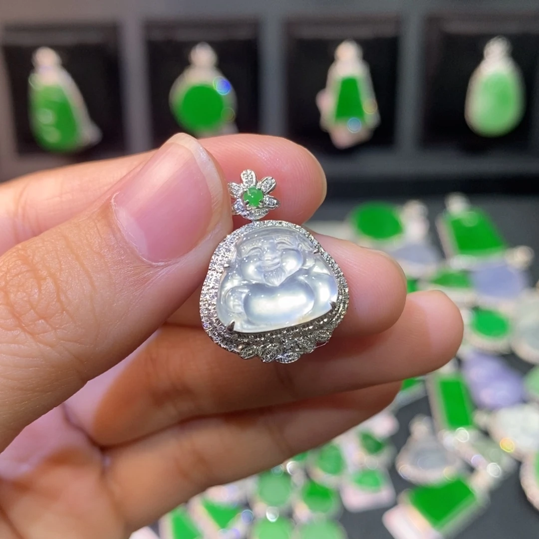 吊坠(不含链)18K金镶嵌翡翠