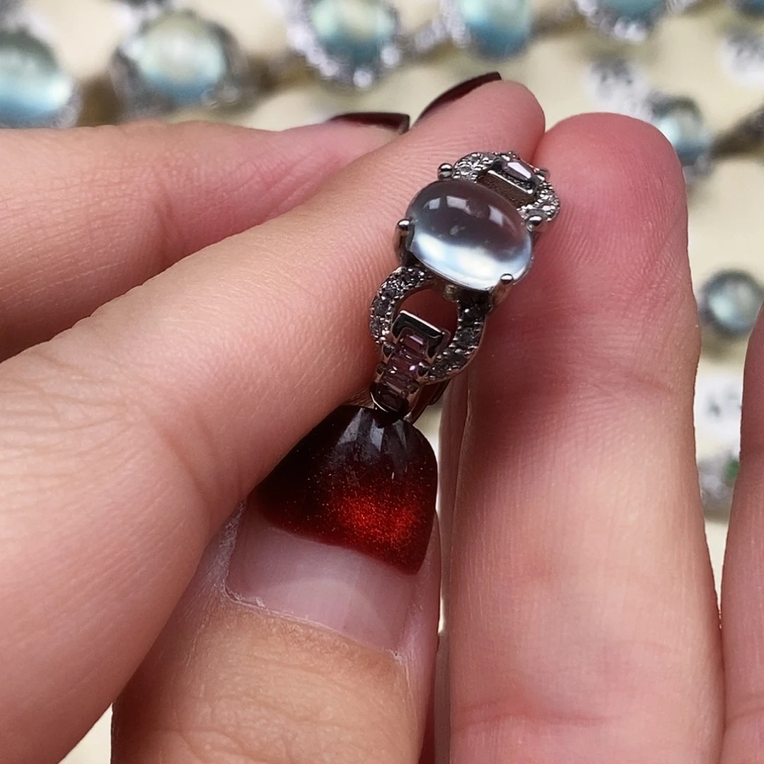 A****蛇纹石玉银S925镶嵌戒指