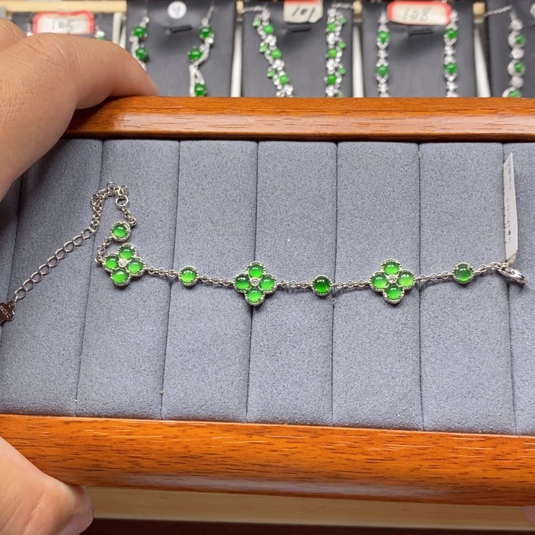 翡翠颈饰银S925镶嵌淘*水翡翠手链