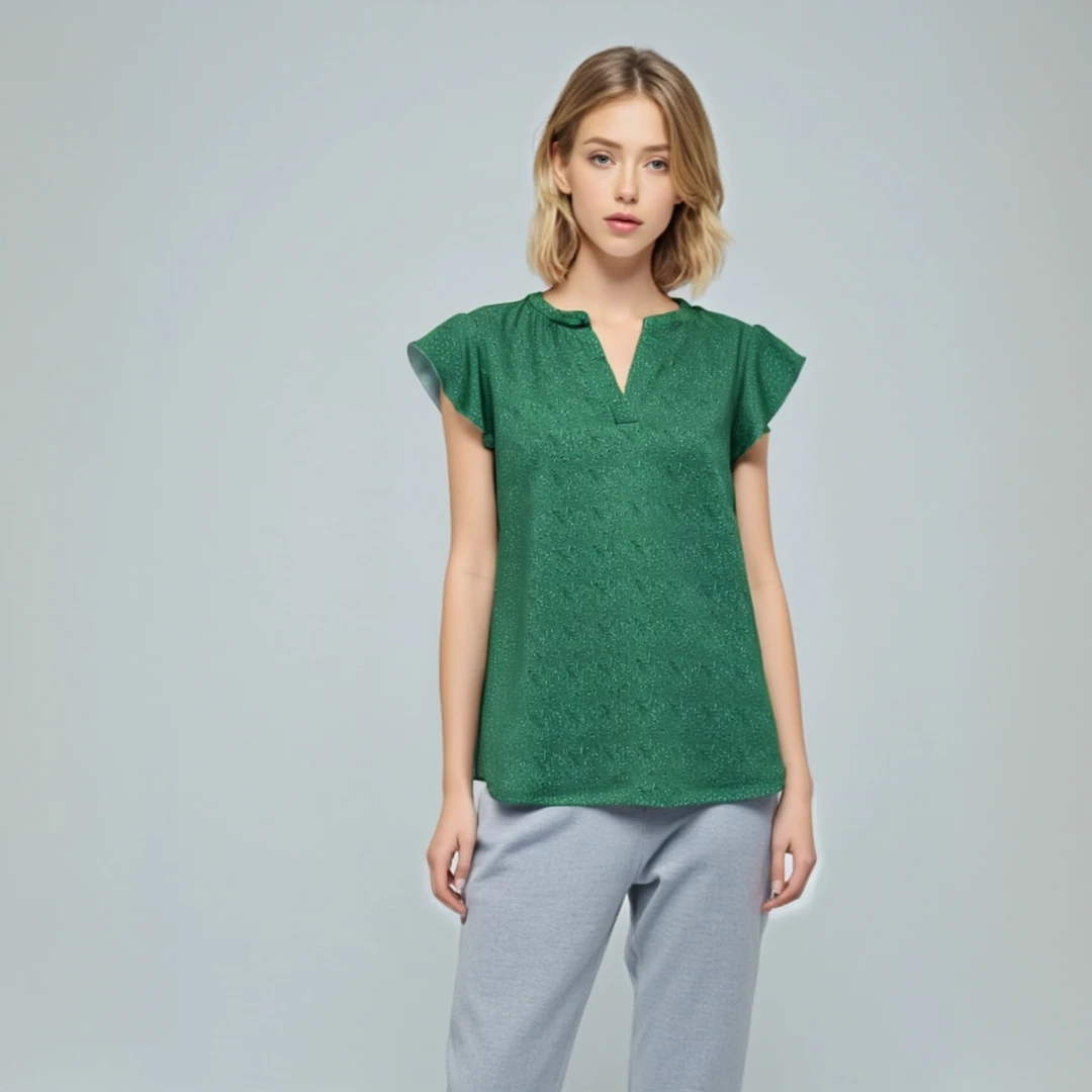 6022女士V领短袖