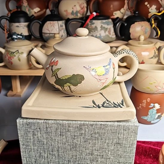 建水紫陶堆雕刻绘茶复烧微瑕149号240cc