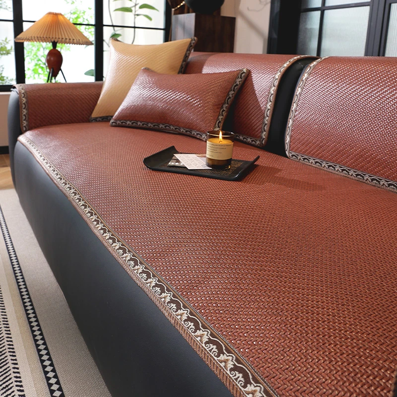 简约风pe藤凉席沙发垫光滑透气贵妃垫轻奢防滑耐磨坐垫沙发套罩巾