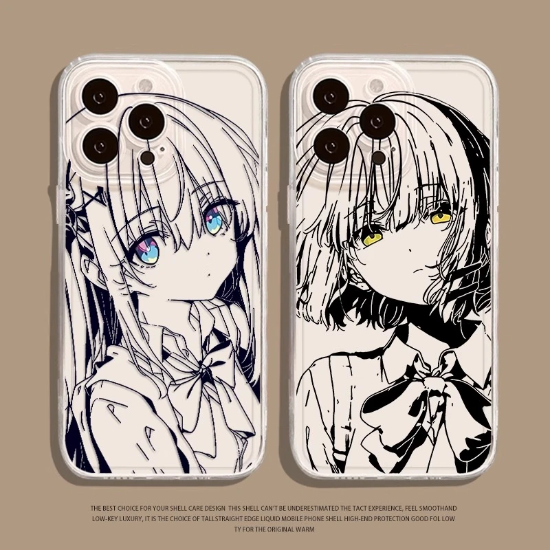 素描孤独摇滚手机壳适用苹果16promax华为小米14vivoOPPO透明全包