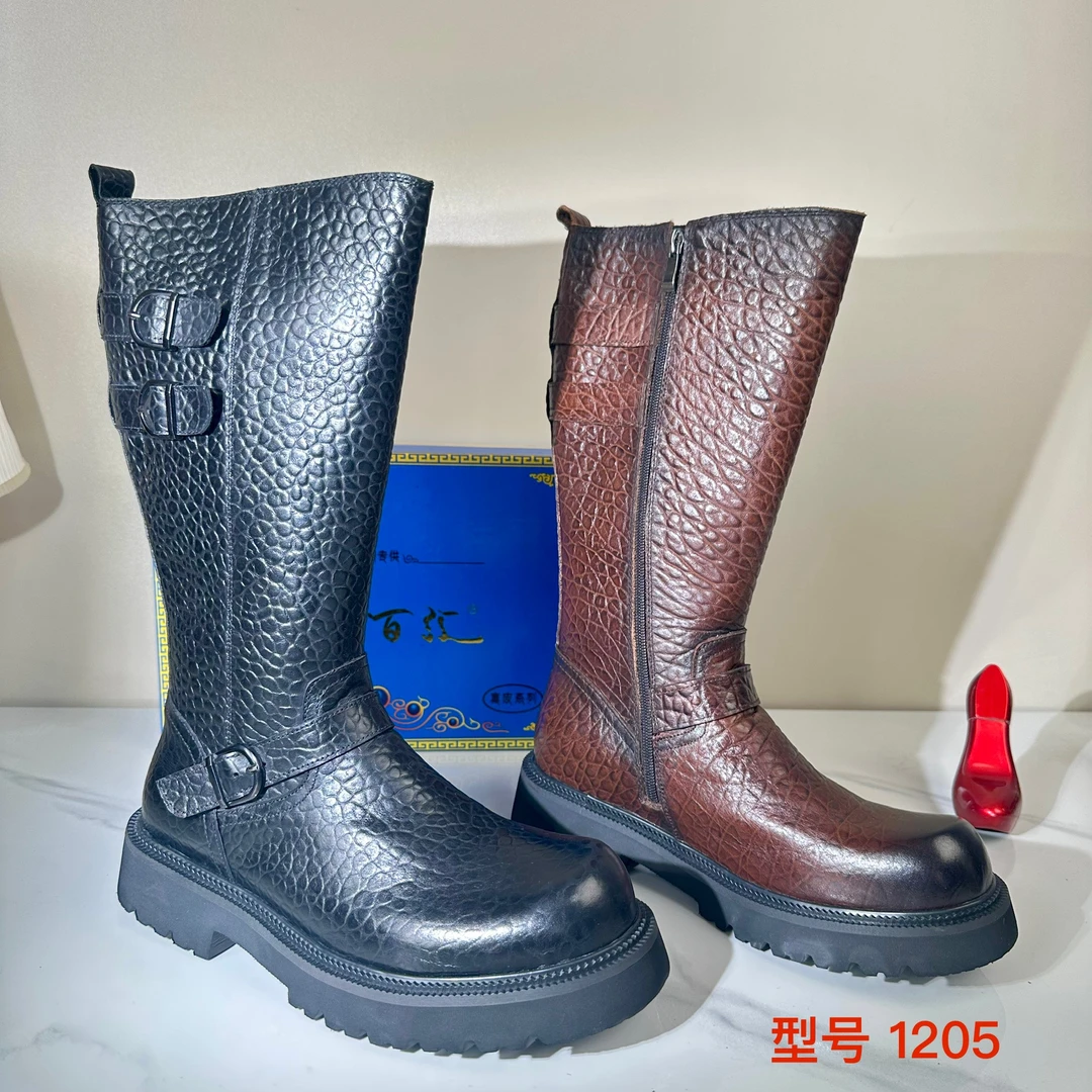 1205男士真皮防滑透气皮靴百搭圆头藏式长靴搭配藏装西藏青海包邮