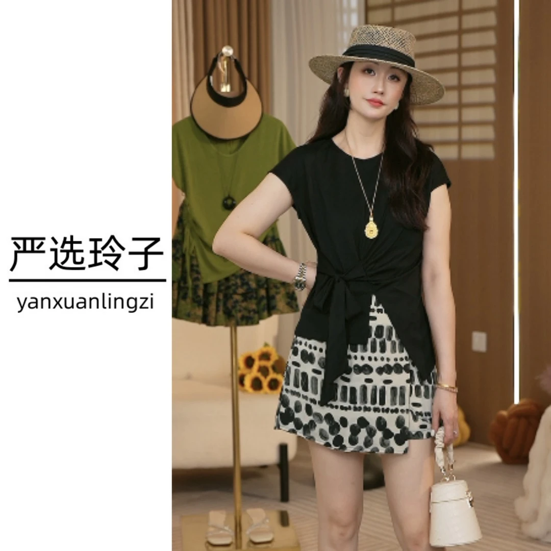 【风铃推荐】设计款收腰绑带T恤2025夏季新款圆领短袖气质女装上衣