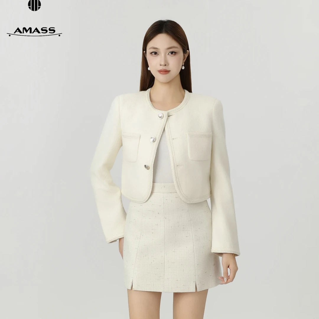 AMASS/阿玛施新款千金风气质时尚绵羊毛小香风早春女外套 5400627