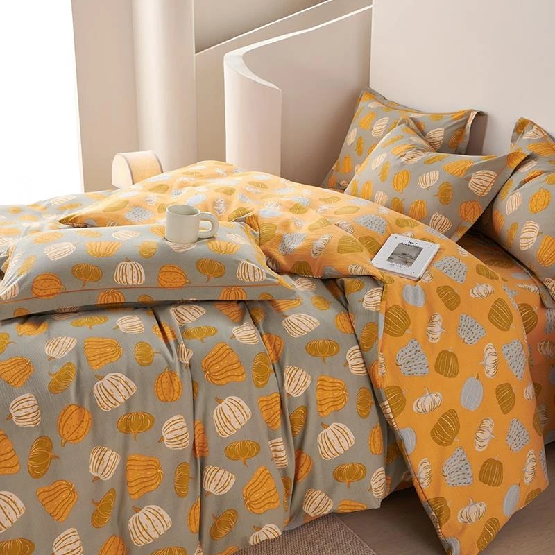 范哲萨类双层棉纱四件套非纱布色织提花被套纽扣款床单1.8双人床