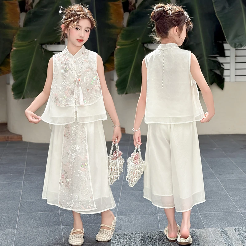 女童夏季套装2025新款洋气儿童新中式汉服夏装女孩国风裙裤两件套