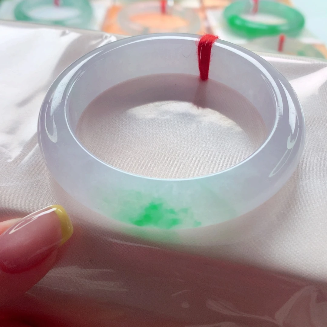 翡翠未镶嵌手镯50.6 冰飘阳绿种色兼备 灵