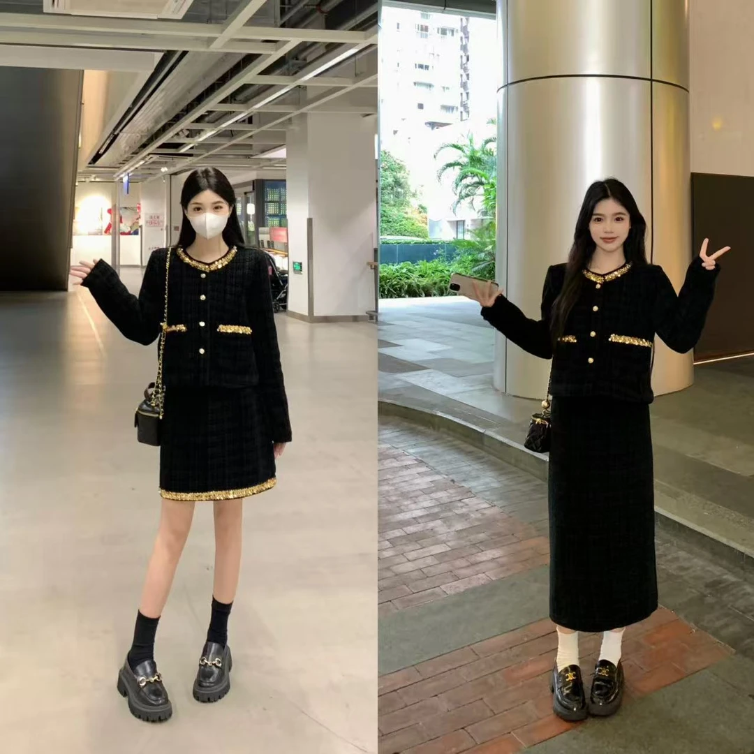 2025年冬季新款大码女装小香风套装女短外套气质名媛半身裙两件套