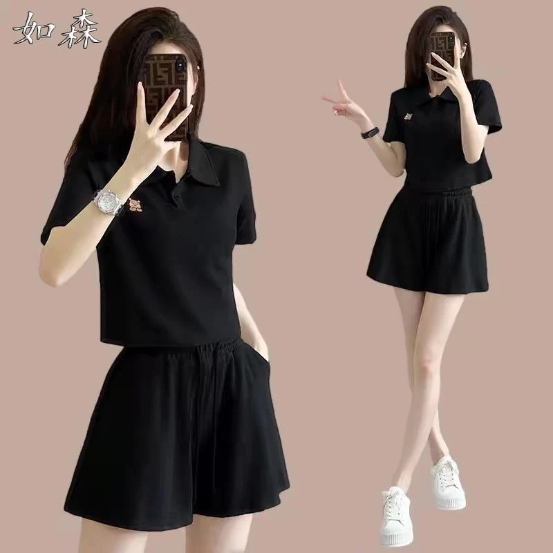 高端贵系运动服套装女2025薄款宽松减龄小个子时尚短袖短裤两件套