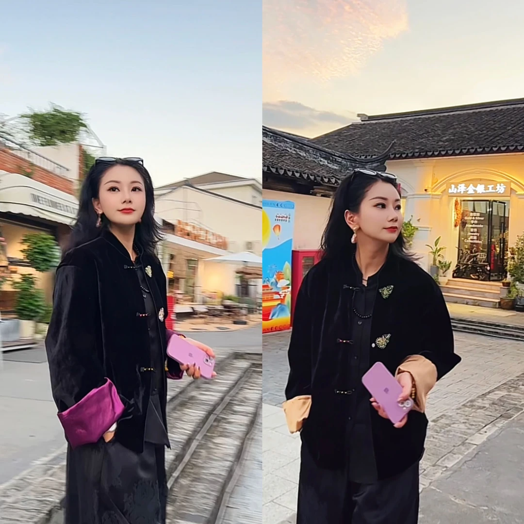 7032新中式女装 纯色潮流厚款葫芦直襟百搭圆领中长款上衣秋季