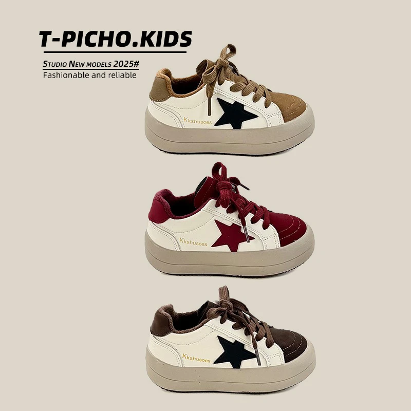 儿童时尚二棉星星鞋2025秋冬新款女童百搭板鞋男童运动鞋-P5659