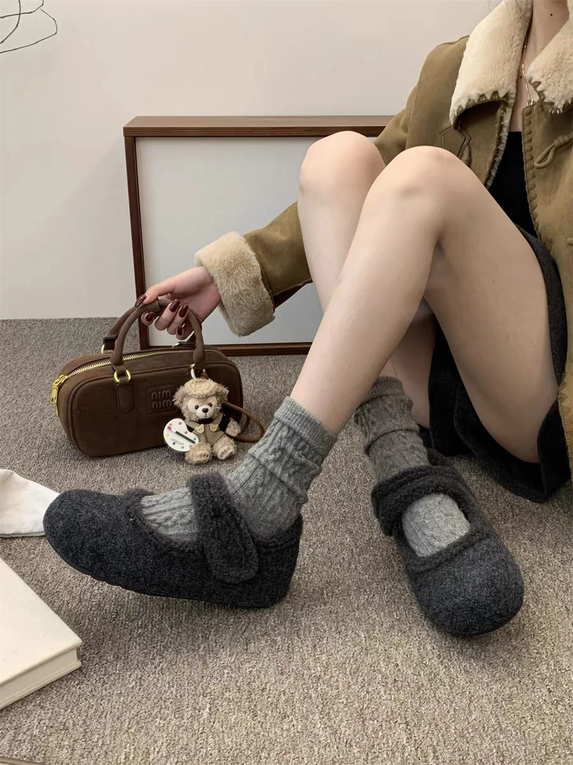 莱宝@B596 加绒韩系玛丽珍单鞋