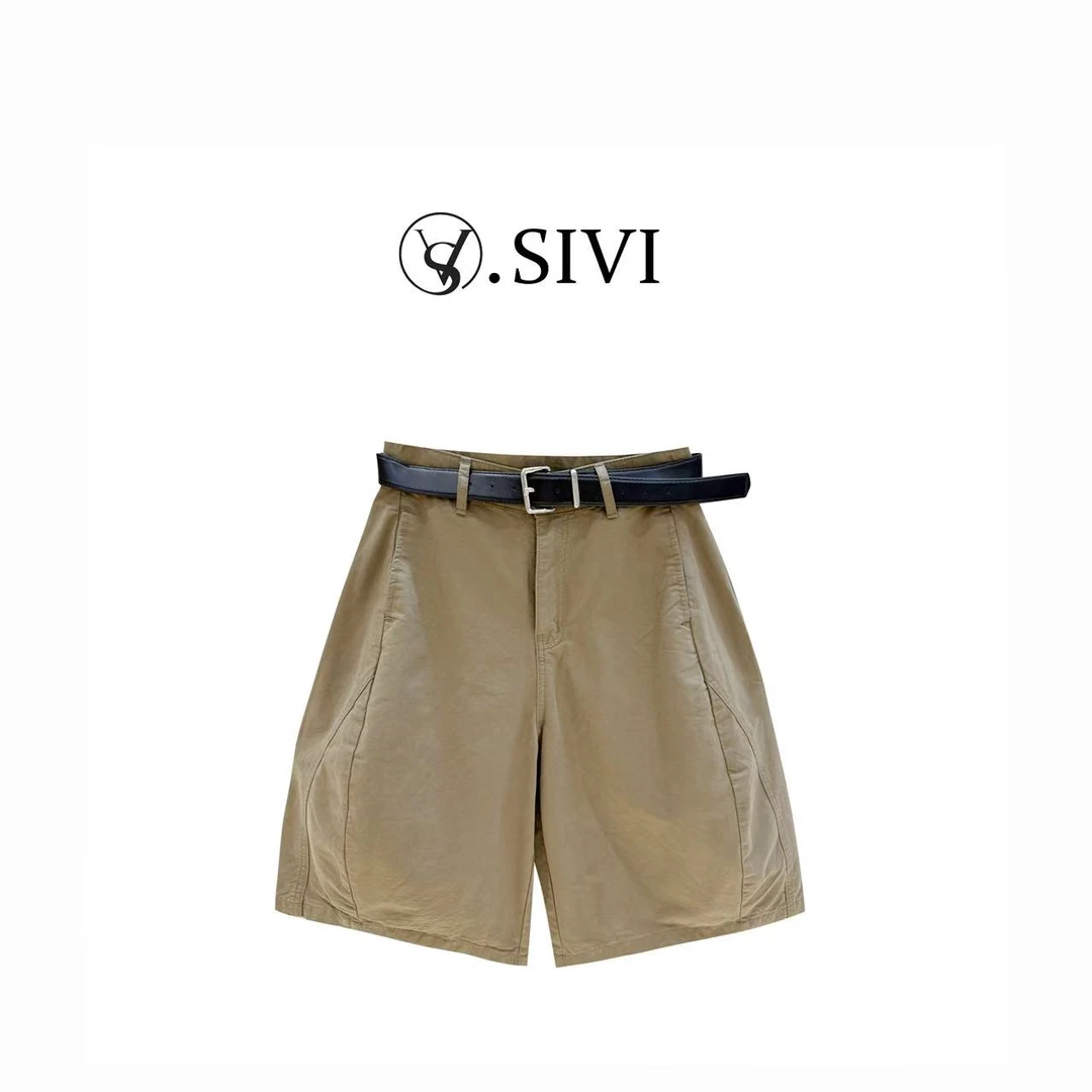 熙薇【微风联想】夏季高腰直筒牛仔短裤女款五分裤宽松H3266奶茶棕