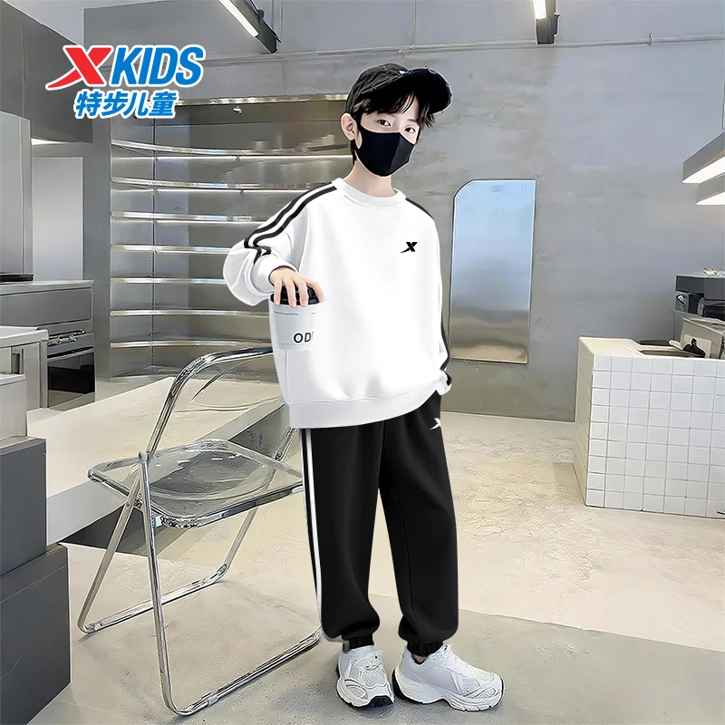 特步童装男童男女孩春秋薄款套头卫衣套装潮牌中大童时尚休闲裤子