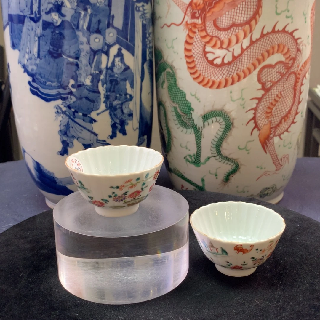 杯子12806瓷器—粉彩花卉纹杯一对