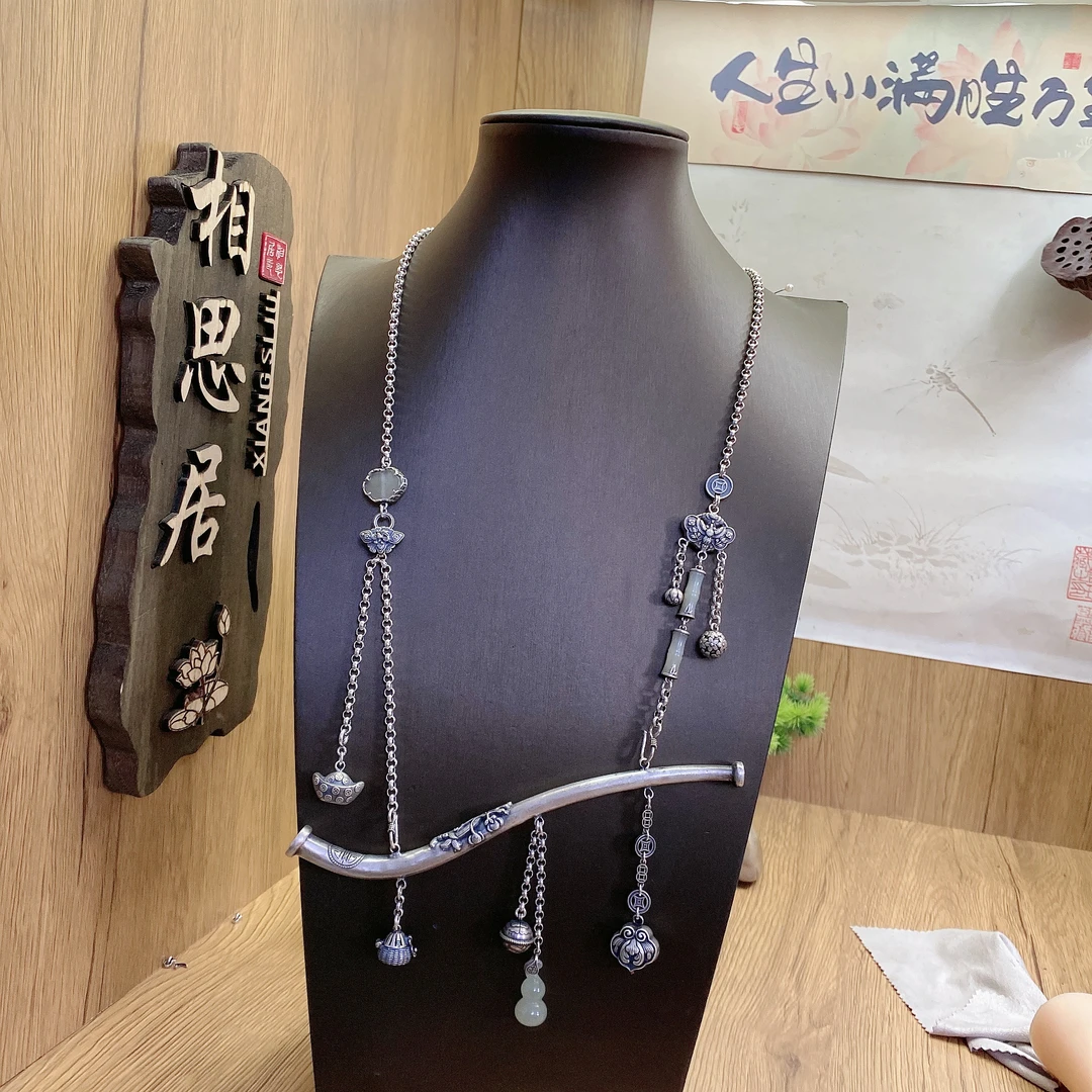 坠链均925银 银项链复古长款坠链