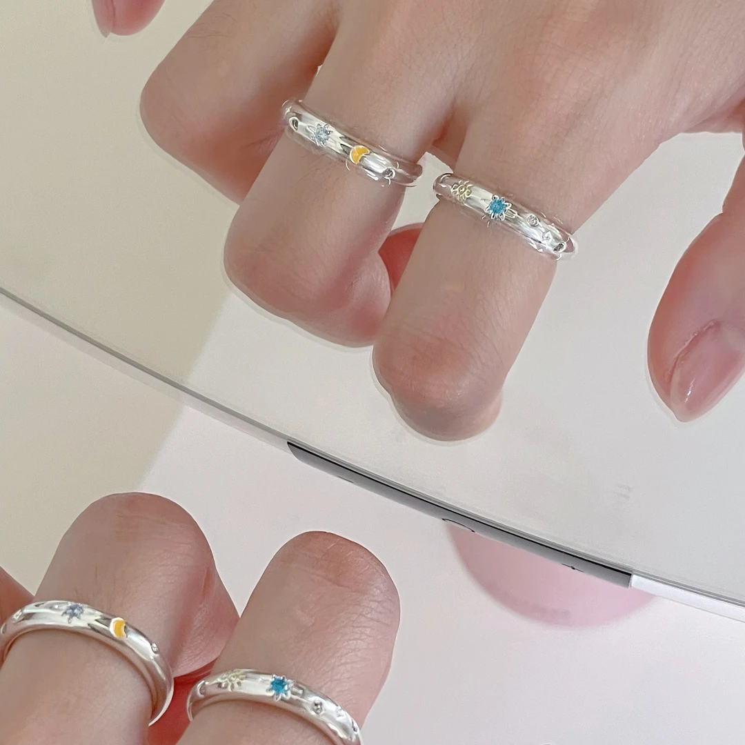 铜合金戒指 J5017 星芒泡泡对戒开口可调节韩系闺蜜情侣指环