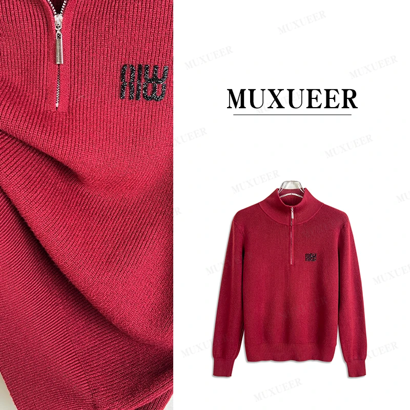 X3651长袖套头拉链半开领针织上衣