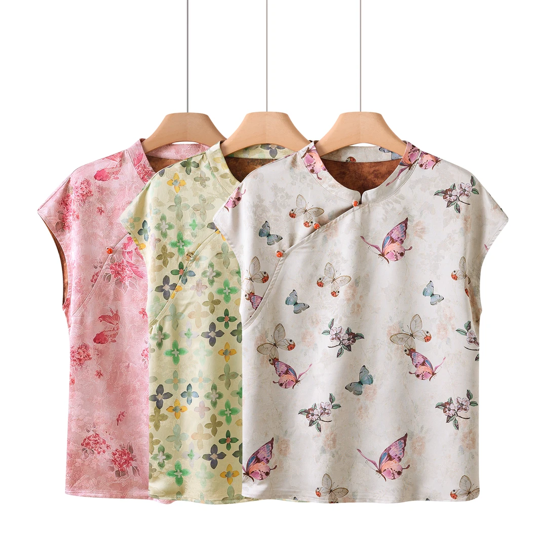 新中式民族风夏季立领衬衫提花复古夏季上衣女装夏装