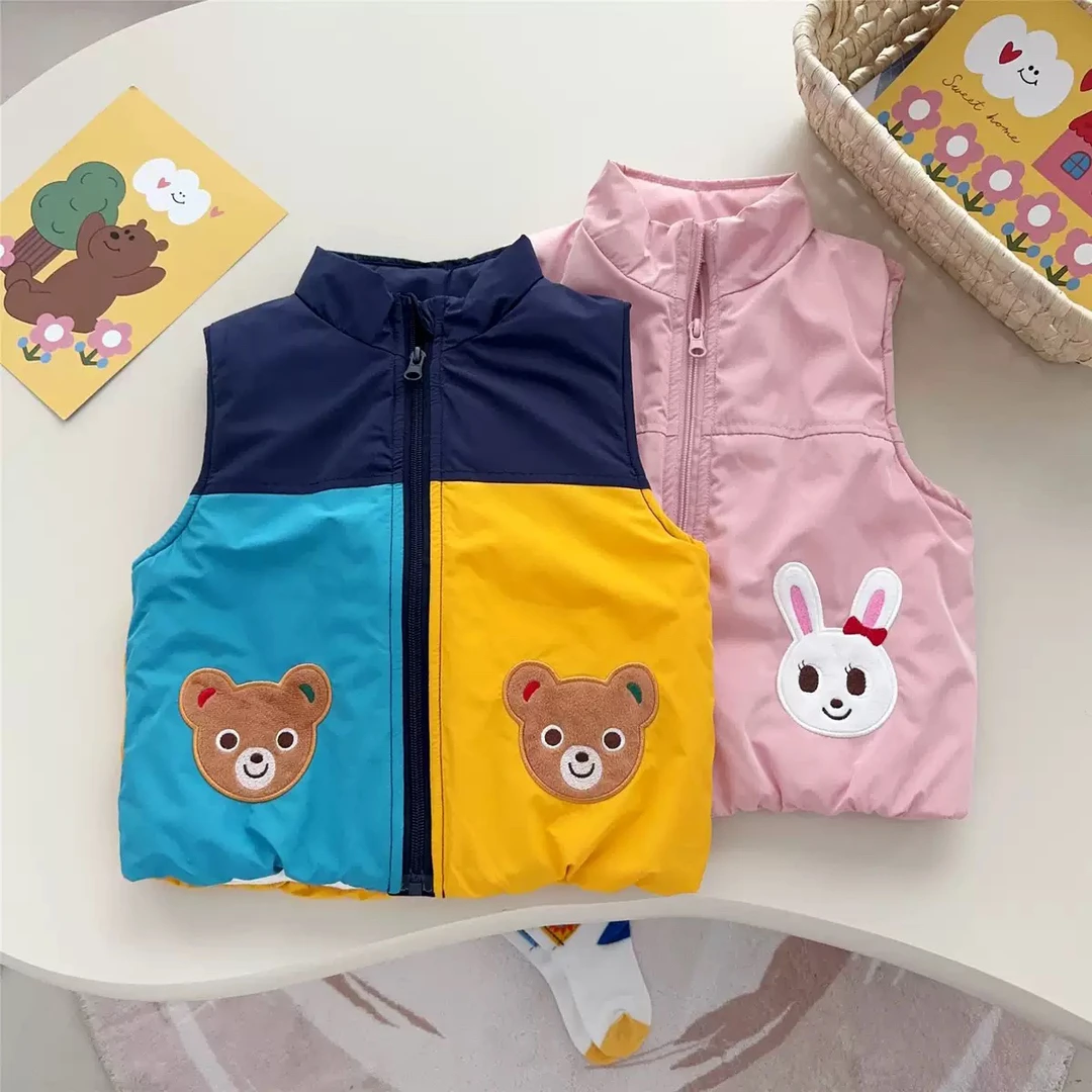 【25秋冬新品】日系男女童小熊兔贴布棉马甲 宝宝保暖背心外穿坎肩