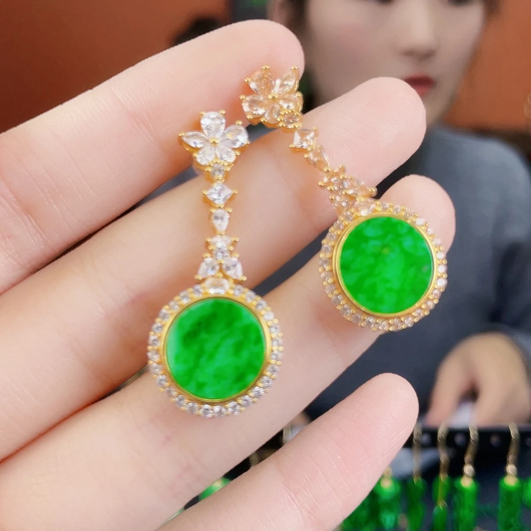 翡翠银S925镶嵌耳饰