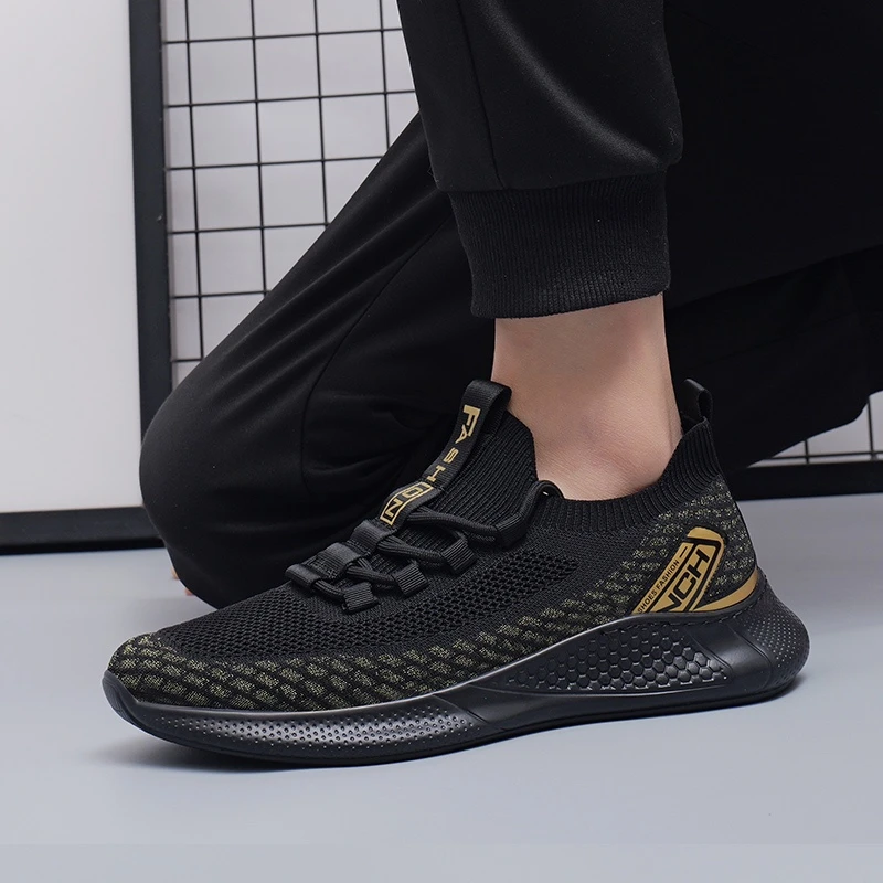 男鞋2025春夏新款高弹飞织网面鞋时尚百搭软底防臭休闲鞋运动鞋