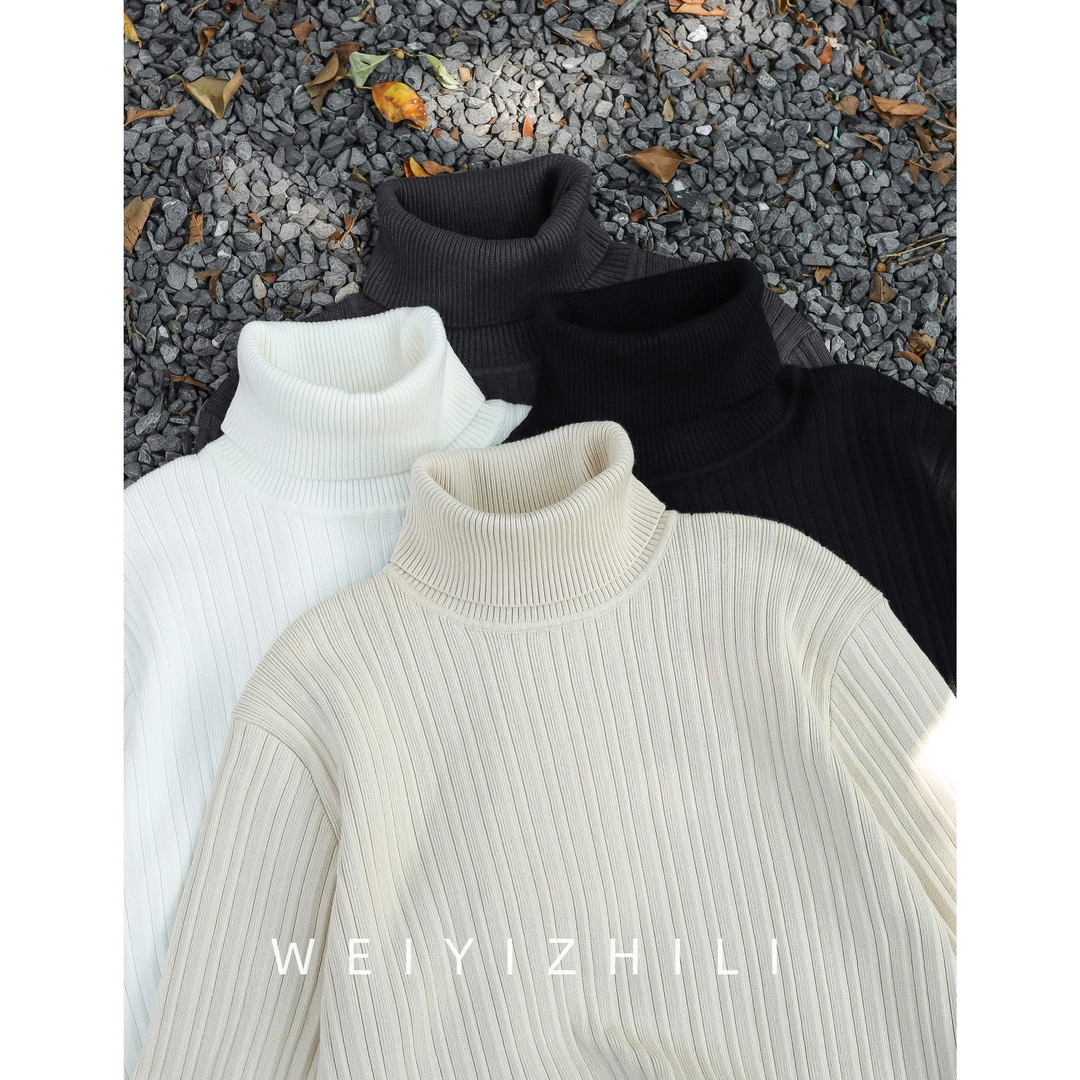 新贵老钱风竖条纹针织衫男士高领毛衣秋冬休闲百搭保暖长袖打底衫