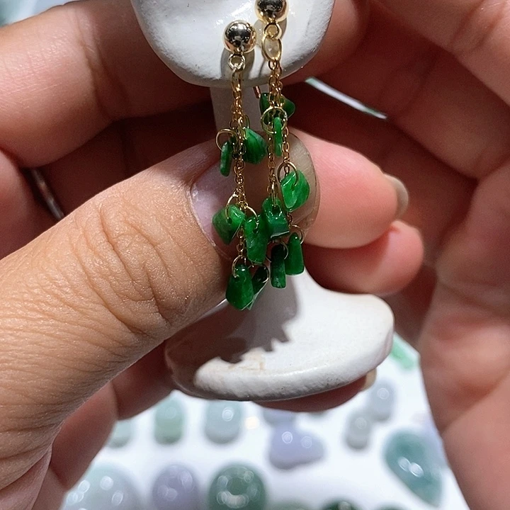 翡翠银S925镶嵌耳饰8号