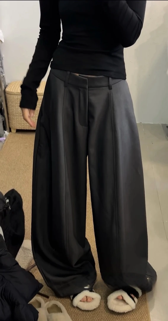 熊小姐家冬季加厚韩系高腰显瘦垂感宽松阔腿休闲拖地裤