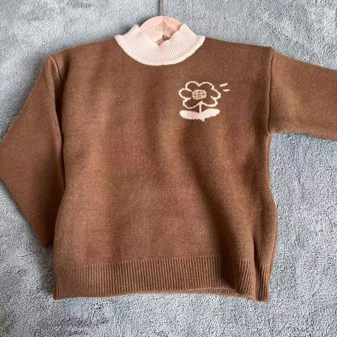 女宝圆领新款保暖春秋款针织儿童时尚女童上衣百搭毛衫套头毛衣