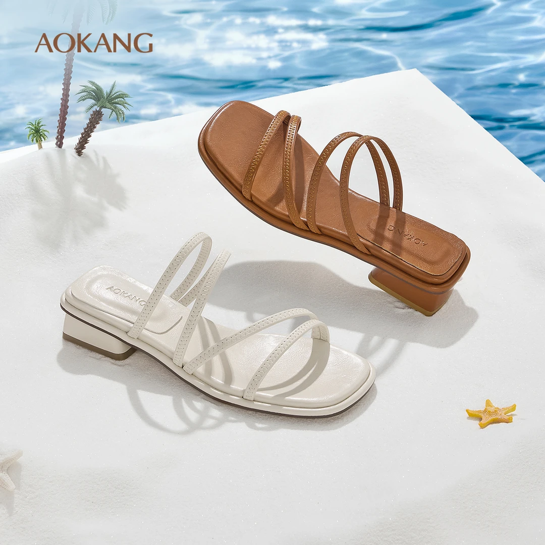 奥康 女鞋2025夏季拖鞋方头时装凉鞋度假罗马风后空外穿凉拖