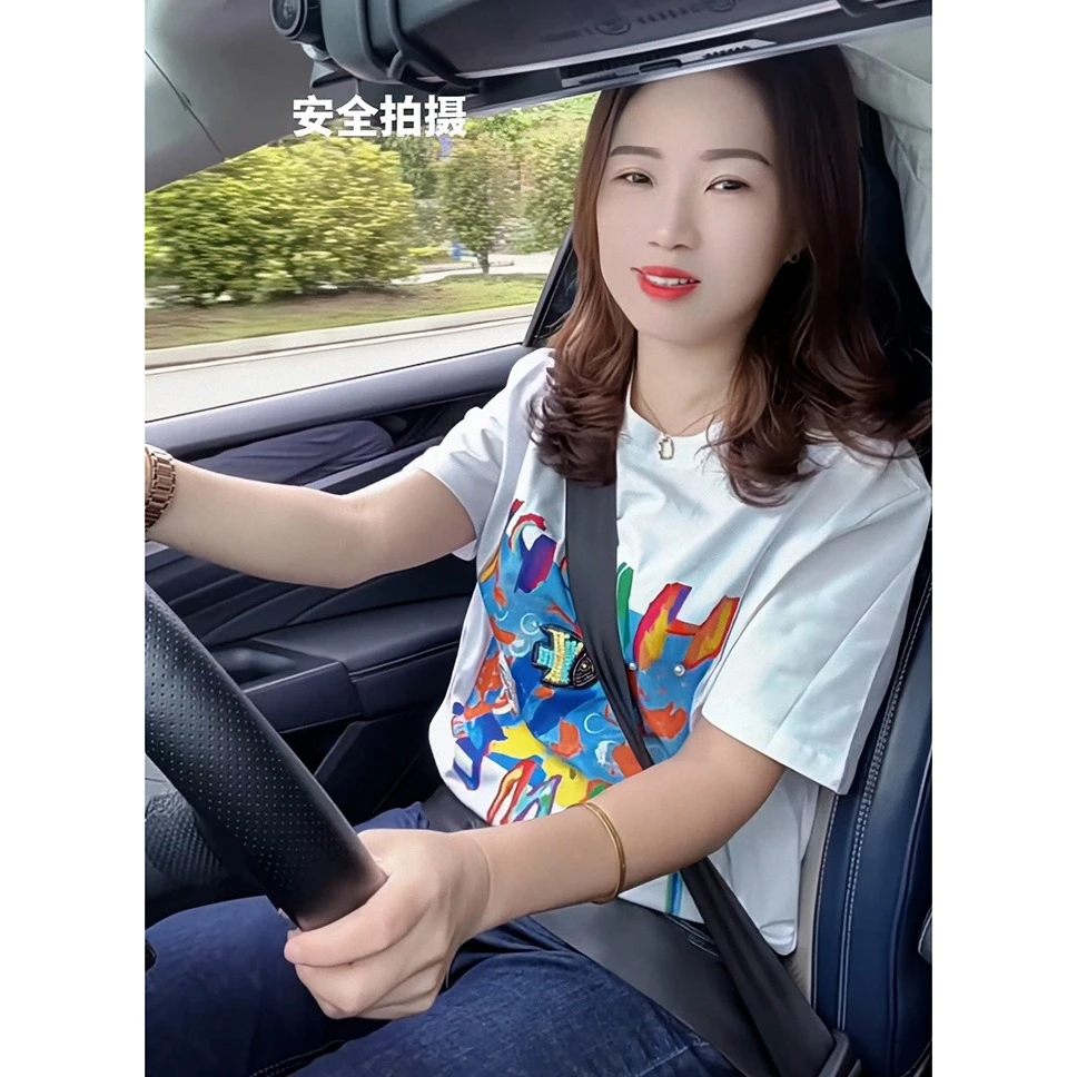 国潮牌高级感精致设计印花显瘦女装上衣美式夏季新款白色短袖t恤