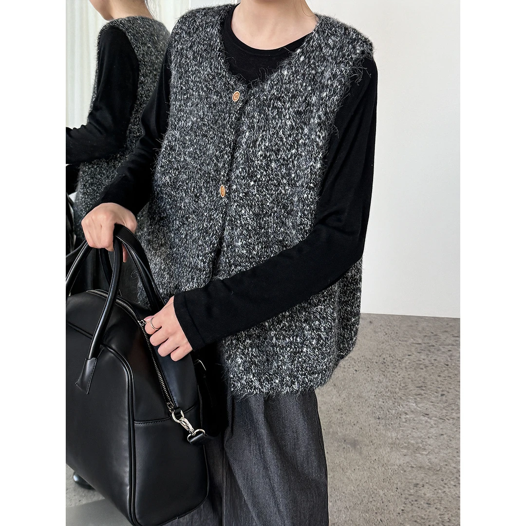 绱品 柔软羊毛针织杂色马甲女秋季新款韩系简约叠穿无袖外套ss753