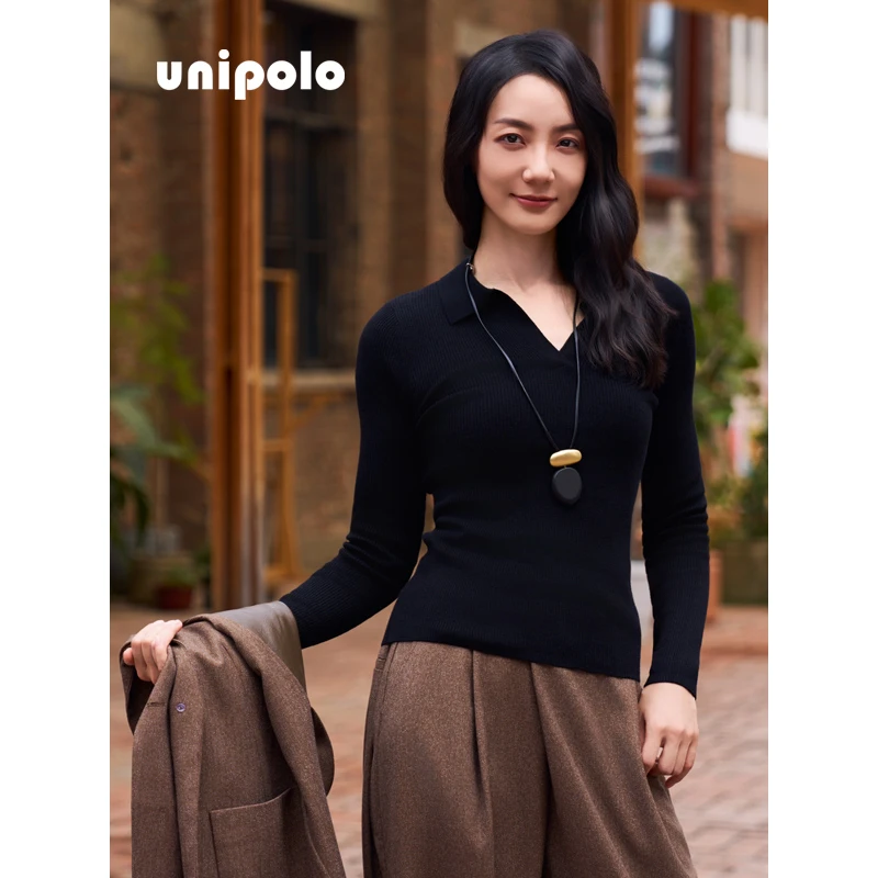 UNIPOLO（秋冬好内搭）软黄金山羊绒上身软糯V领女士针织衫可机洗