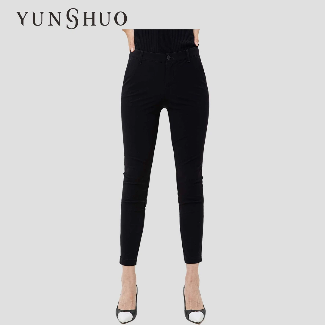 允硕春季新品时尚百搭气质黑色简约女装经典修身四面弹裤子199519