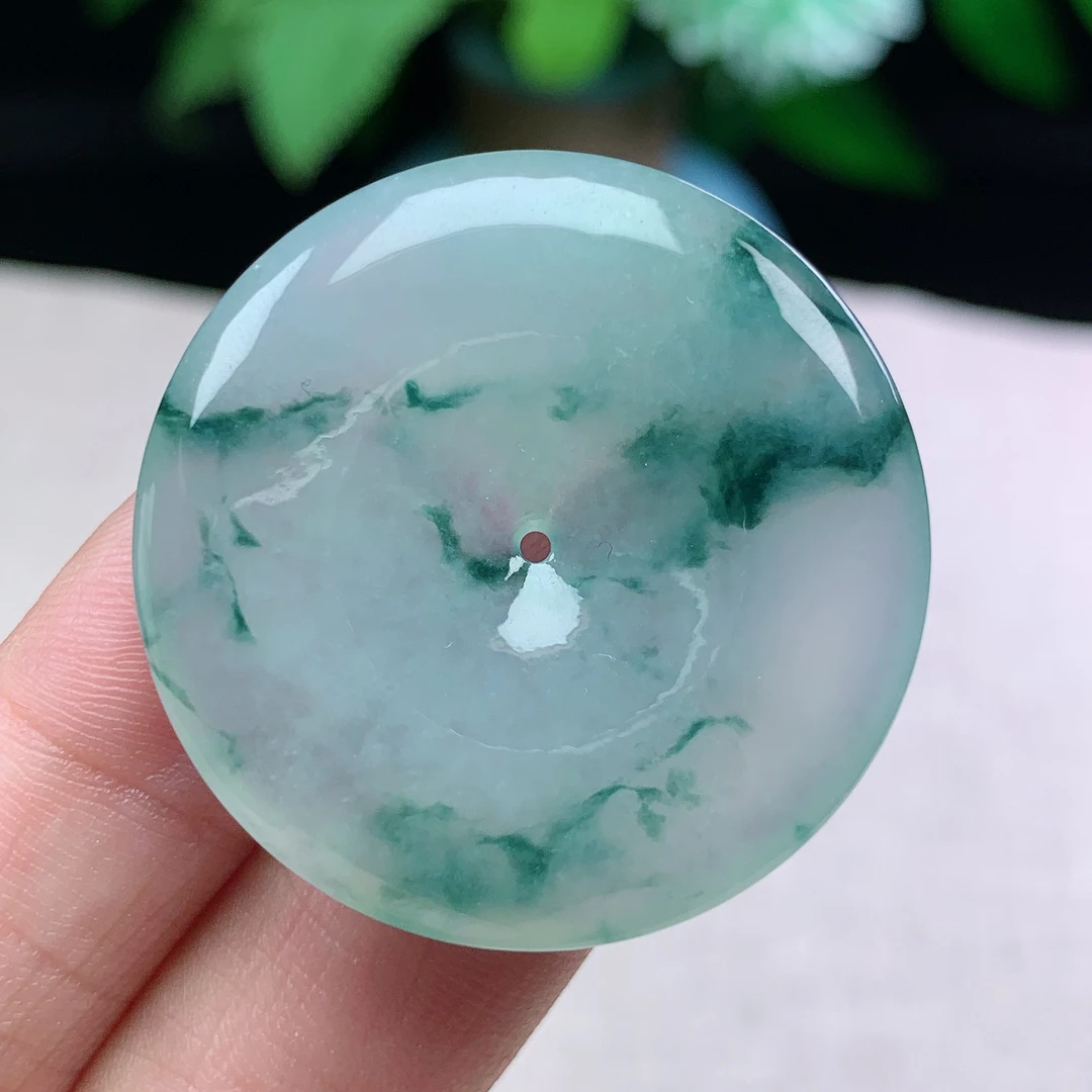 l缅甸天然翡翠A货35.3-5.8玉石冰种飘花平安扣吊坠礼物冰透百搭