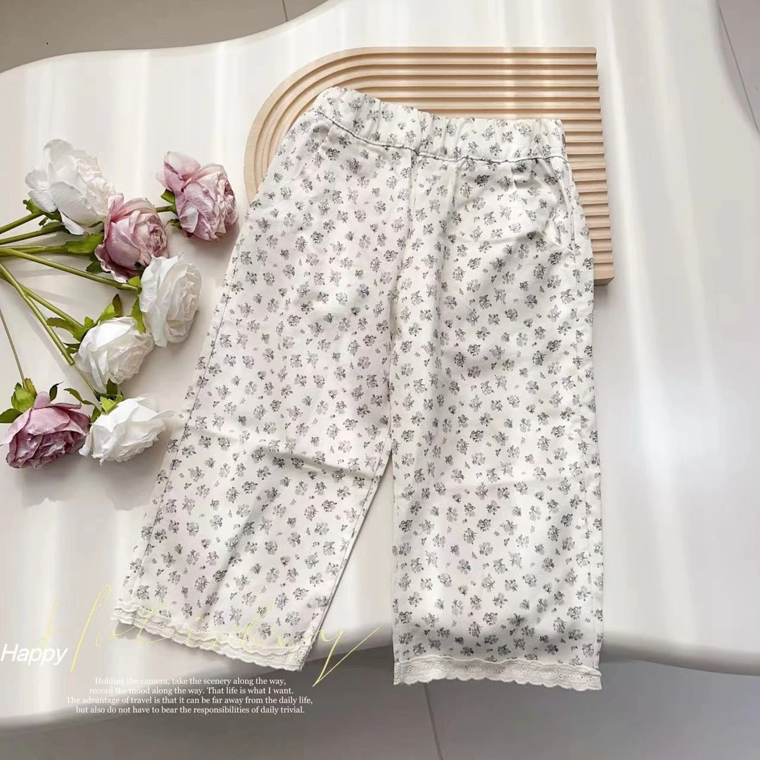汤圆家童装2025春季新款森系小清新蕾丝拼接休闲裤 YA-885