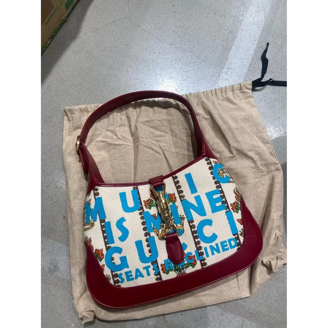 99新 GUCCI/古驰 红色字母编织手提包1478 1848