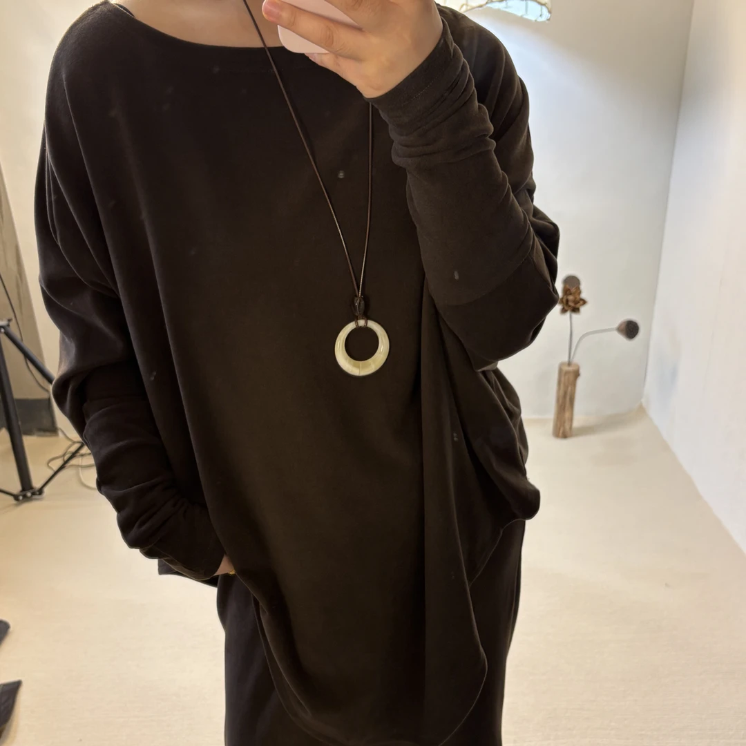 宽松一字领大版时尚半裙套装3123