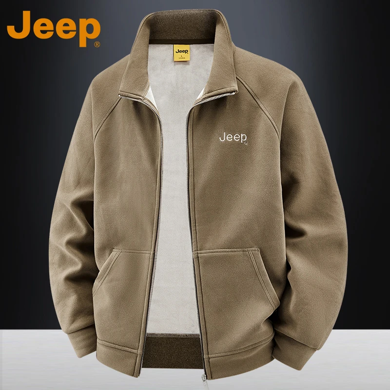 JEEP吉普美式德绒立领夹克秋冬季新款加极简穿搭男士秋冬加绒立领