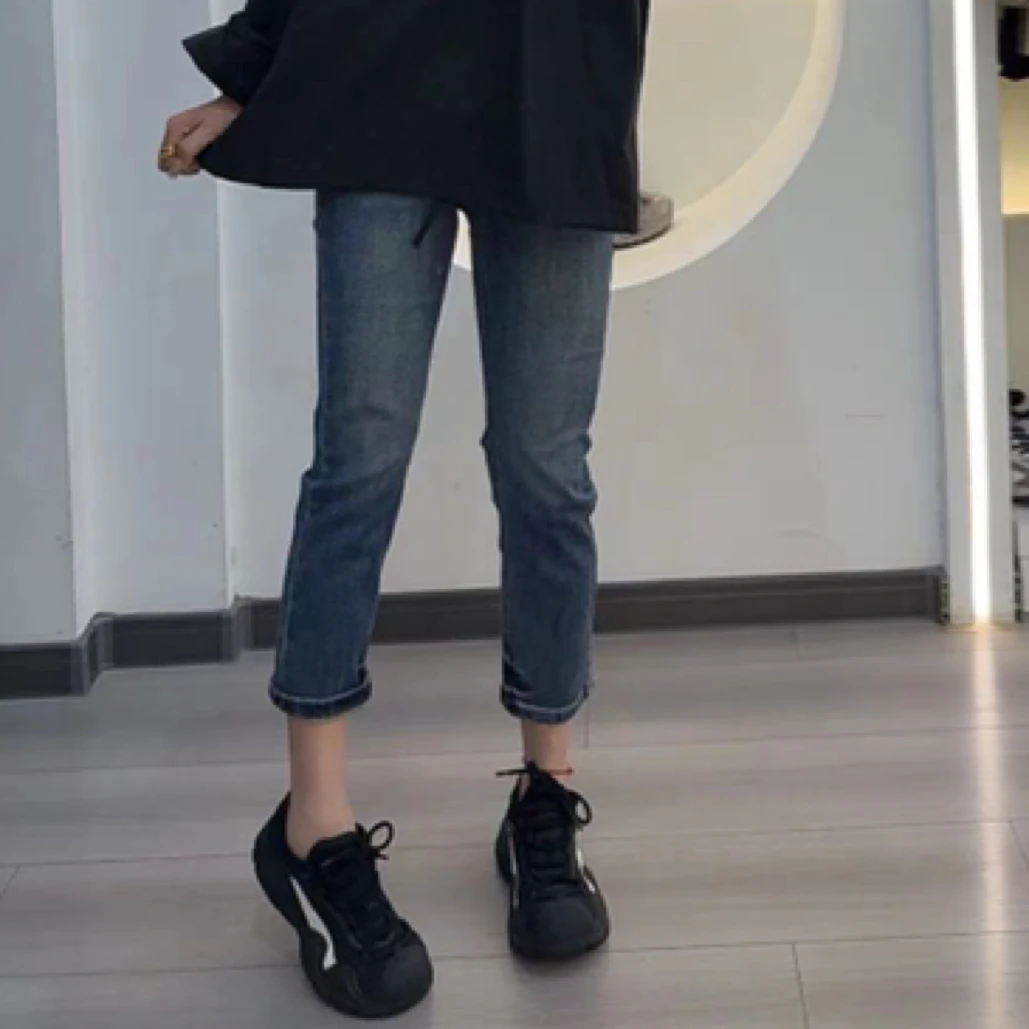 春季新款九分裤直筒烟管牛仔裤子女高腰弹力洋气减龄百搭22291