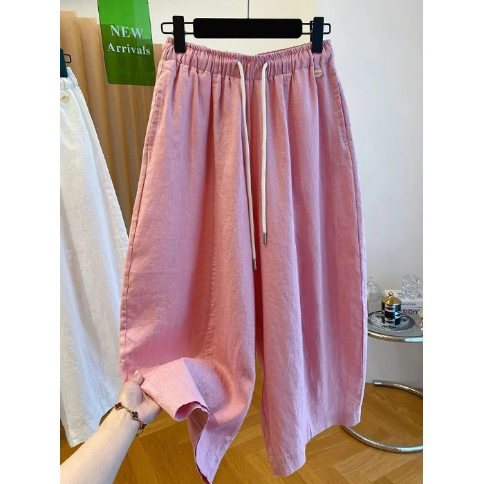 300斤特大码潮流简约松紧腰阔腿裤男女夏季宽松时尚百搭ins九分裤