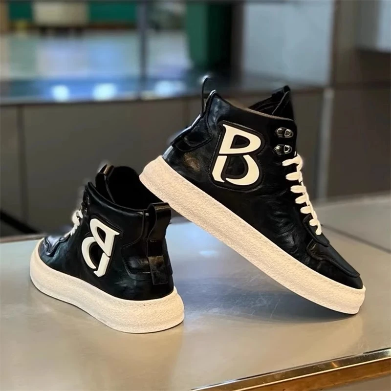 【香港DQVO&Shoes官方正品】系带软底加绒保暖皮男士真皮加绒高帮鞋