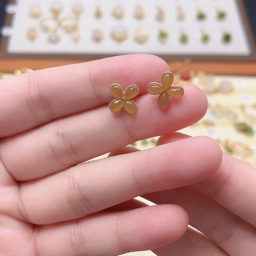 和田玉银S925镶嵌耳饰
