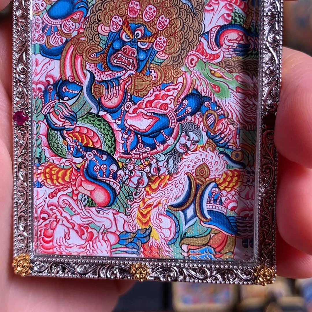 吊坠唐****)热贡纯手绘唐卡大黑天